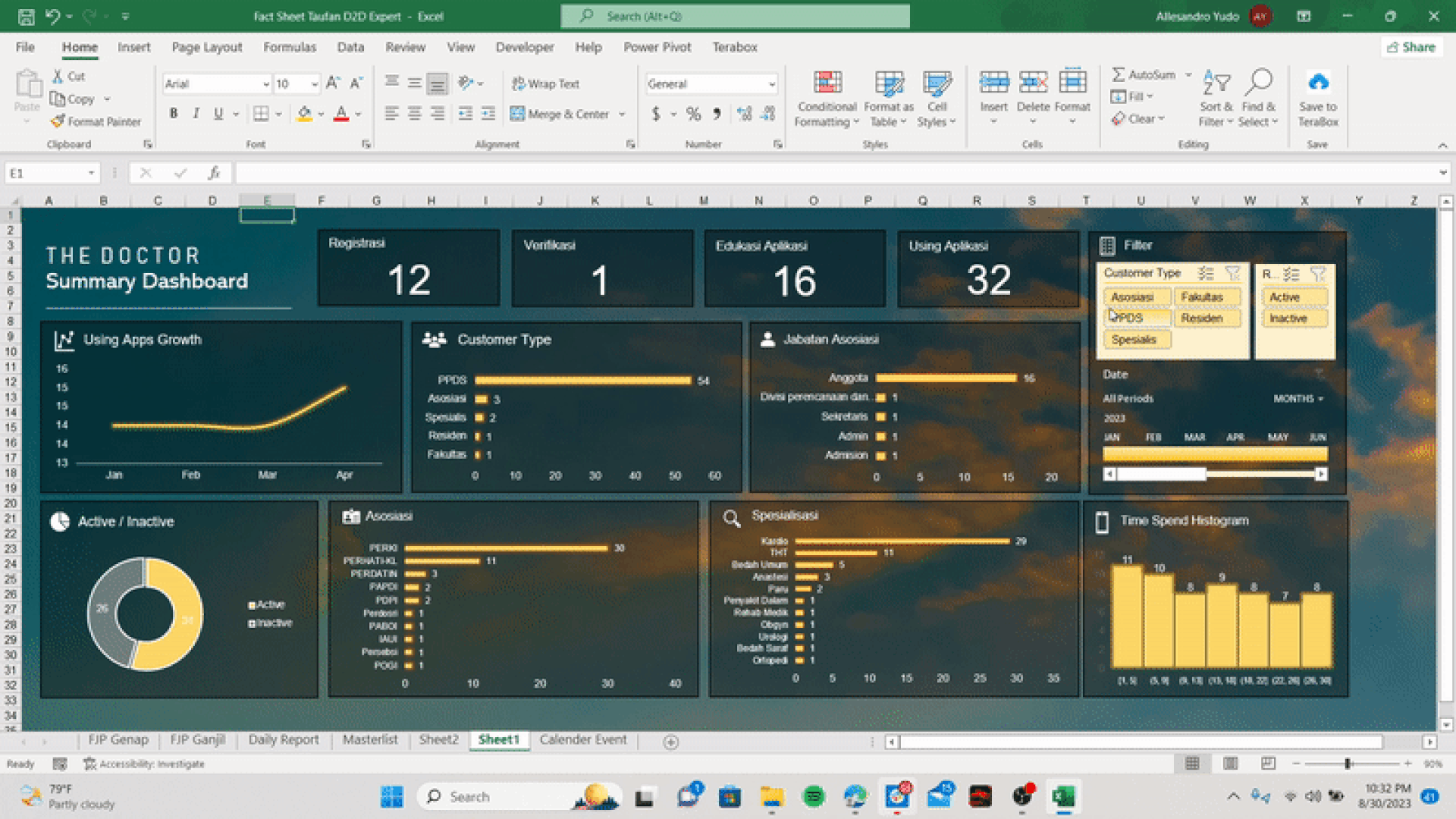 Dashboard interaktif dibuat di Excel oleh instruktur kerja.id